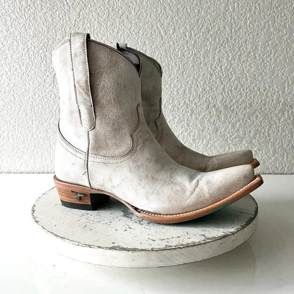 Lane EMMA JANE Womens Cowboy Booties White Western Short Ankle Boots Size 7.5 - Picture 12 of 12